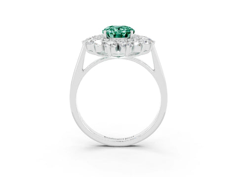 White gold Oval Cut Halo Cluster Diamond Ring with Pave Band and Four-Prong Setting_3