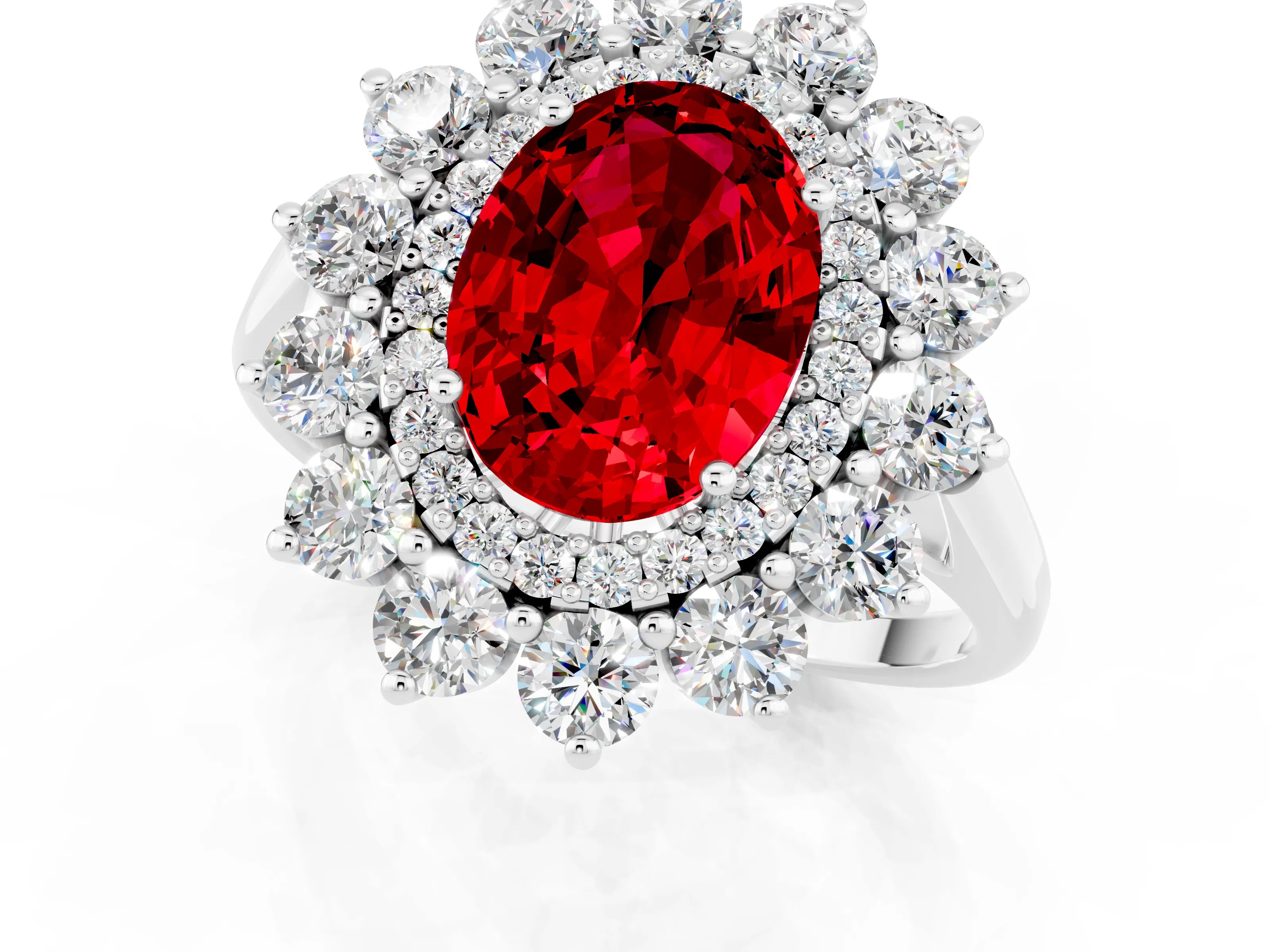White gold Oval Cut Halo Cluster Diamond Ring with Pave Band and Four-Prong Setting_40