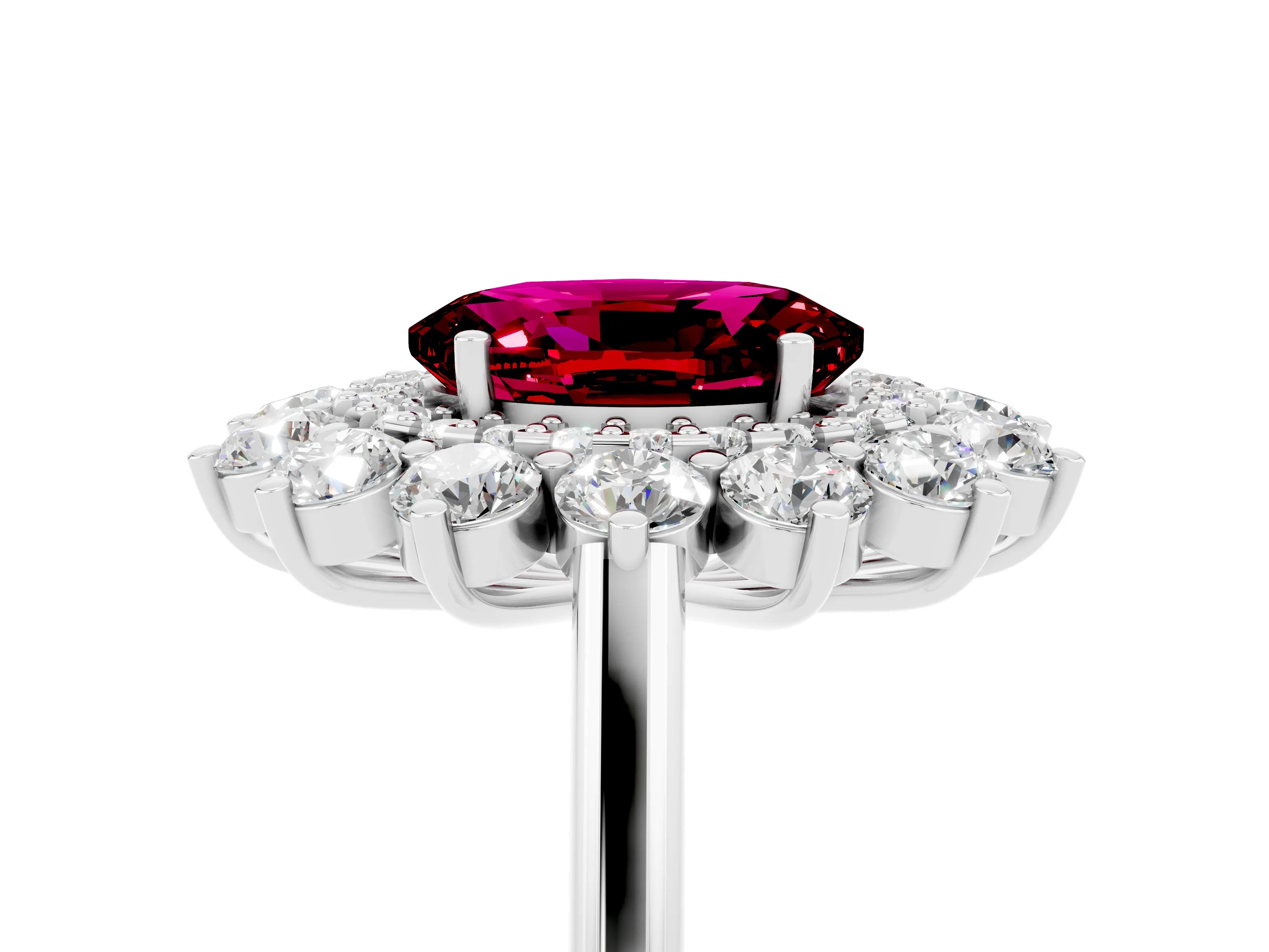 White gold Oval Cut Halo Cluster Diamond Ring with Pave Band and Four-Prong Setting_41