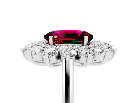 White gold Oval Cut Halo Cluster Diamond Ring with Pave Band and Four-Prong Setting_41