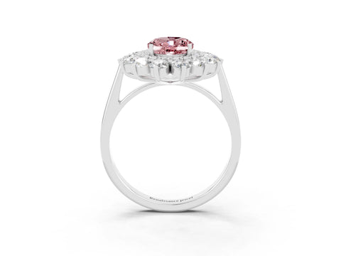White gold Oval Cut Halo Cluster Diamond Ring with Pave Band and Four-Prong Setting_41