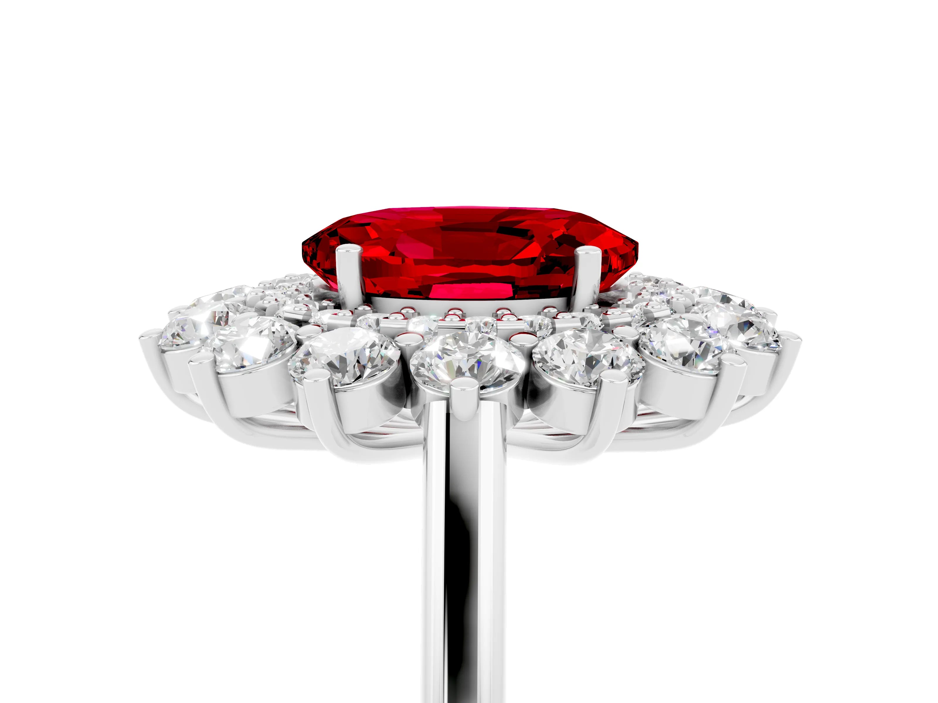 White gold Oval Cut Halo Cluster Diamond Ring with Pave Band and Four-Prong Setting_41