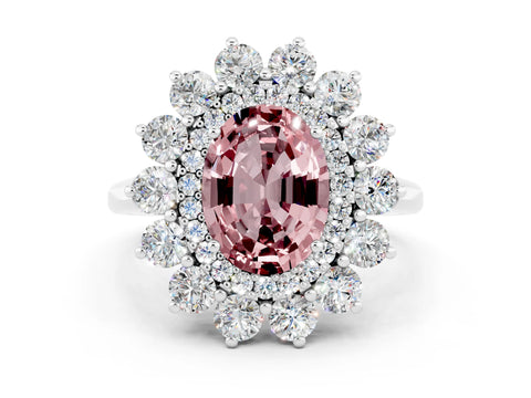 White gold Oval Cut Halo Cluster Diamond Ring with Pave Band and Four-Prong Setting_42