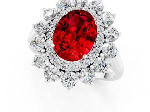 White gold Oval Cut Halo Cluster Diamond Ring with Pave Band and Four-Prong Setting_42