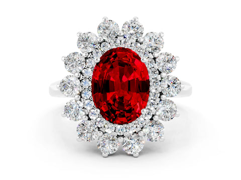 White gold Oval Cut Halo Cluster Diamond Ring with Pave Band and Four-Prong Setting_43