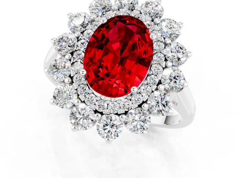 White gold Oval Cut Halo Cluster Diamond Ring with Pave Band and Four-Prong Setting_43