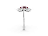 White gold Oval Cut Halo Cluster Diamond Ring with Pave Band and Four-Prong Setting_44