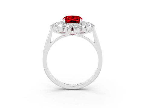 White gold Oval Cut Halo Cluster Diamond Ring with Pave Band and Four-Prong Setting_44