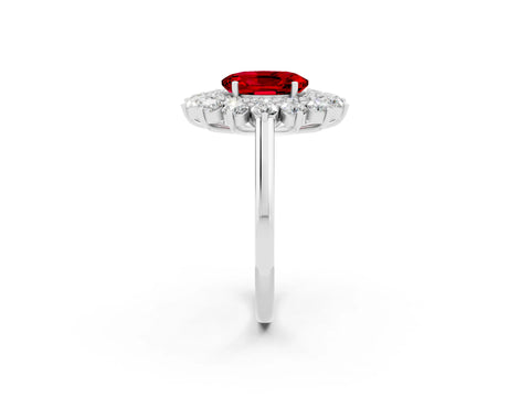 White gold Oval Cut Halo Cluster Diamond Ring with Pave Band and Four-Prong Setting_44