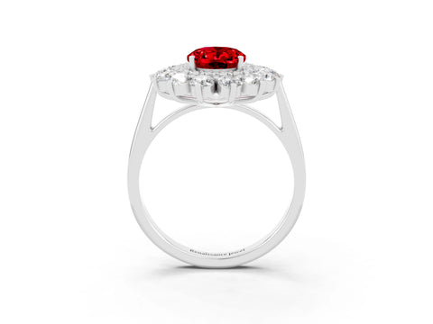 White gold Oval Cut Halo Cluster Diamond Ring with Pave Band and Four-Prong Setting_45