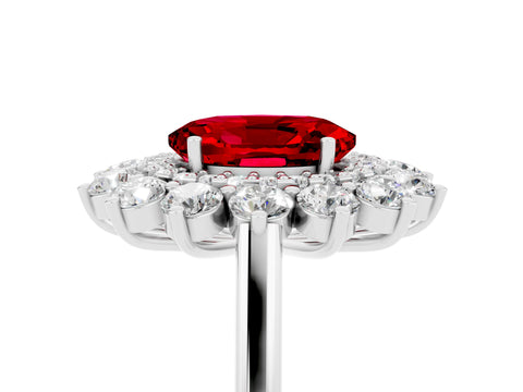 White gold Oval Cut Halo Cluster Diamond Ring with Pave Band and Four-Prong Setting_48