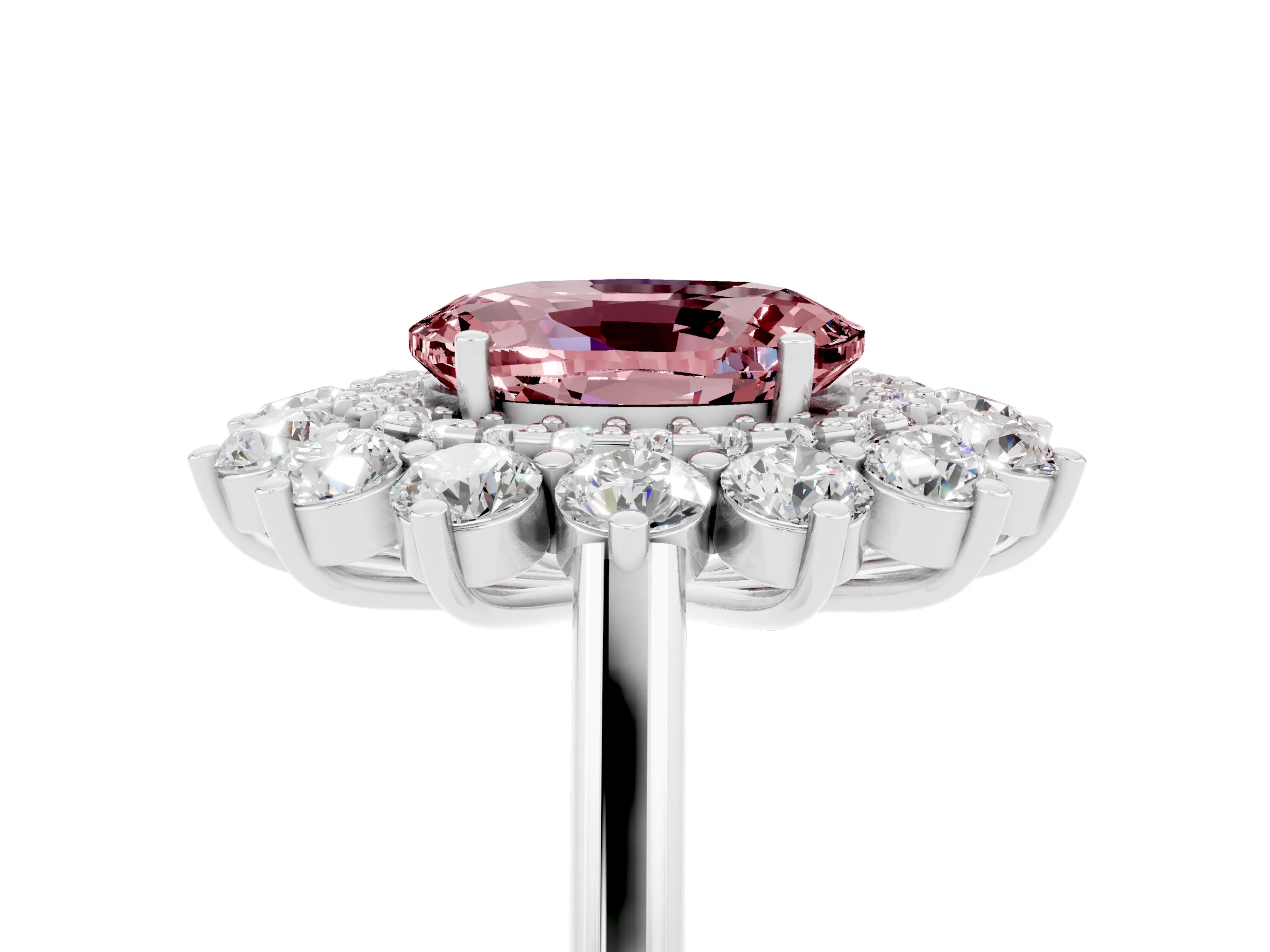 White gold Oval Cut Halo Cluster Diamond Ring with Pave Band and Four-Prong Setting_48