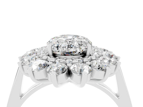 White gold Oval Cut Halo Cluster Diamond Ring with Pave Band and Four-Prong Setting_4