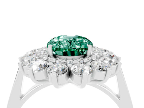 White gold Oval Cut Halo Cluster Diamond Ring with Pave Band and Four-Prong Setting_4