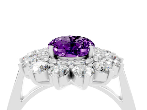 White gold Oval Cut Halo Cluster Diamond Ring with Pave Band and Four-Prong Setting_4