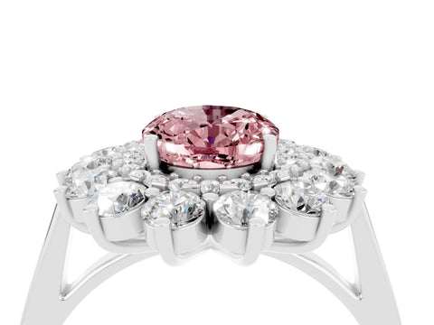 White gold Oval Cut Halo Cluster Diamond Ring with Pave Band and Four-Prong Setting_4