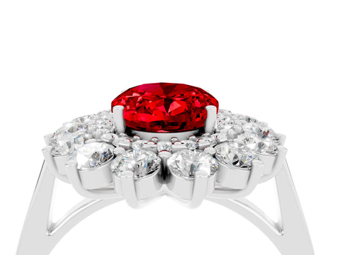 White gold Oval Cut Halo Cluster Diamond Ring with Pave Band and Four-Prong Setting_4