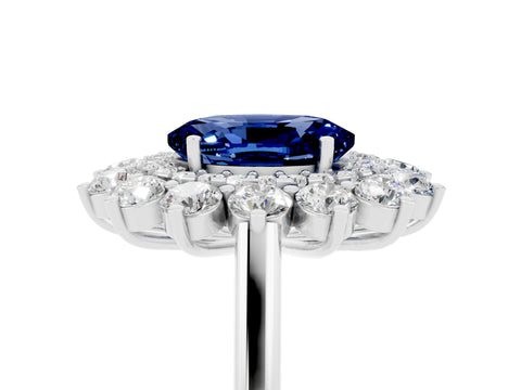 White gold Oval Cut Halo Cluster Diamond Ring with Pave Band and Four-Prong Setting_5