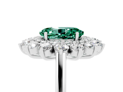 White gold Oval Cut Halo Cluster Diamond Ring with Pave Band and Four-Prong Setting_5
