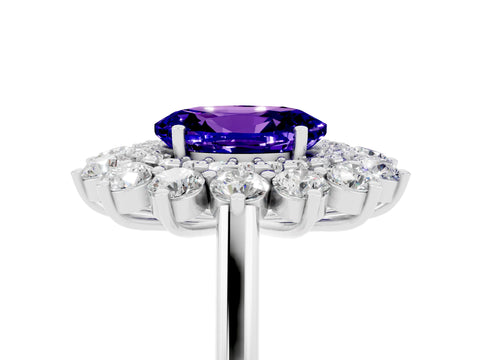 White gold Oval Cut Halo Cluster Diamond Ring with Pave Band and Four-Prong Setting_5