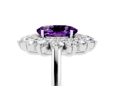 White gold Oval Cut Halo Cluster Diamond Ring with Pave Band and Four-Prong Setting_5