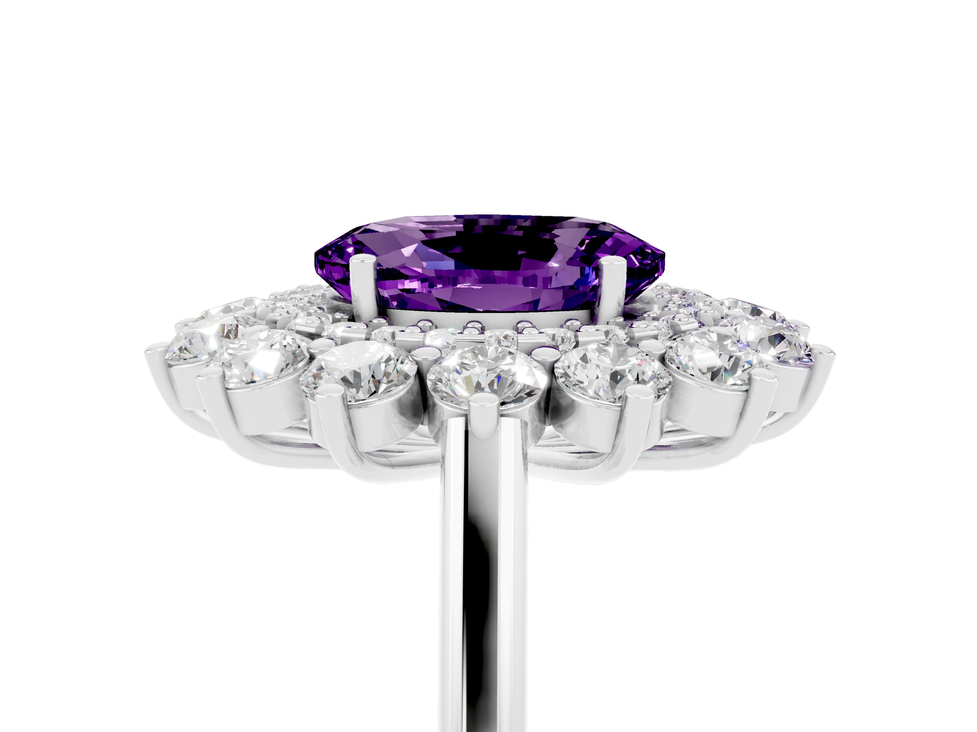 White gold Oval Cut Halo Cluster Diamond Ring with Pave Band and Four-Prong Setting_5