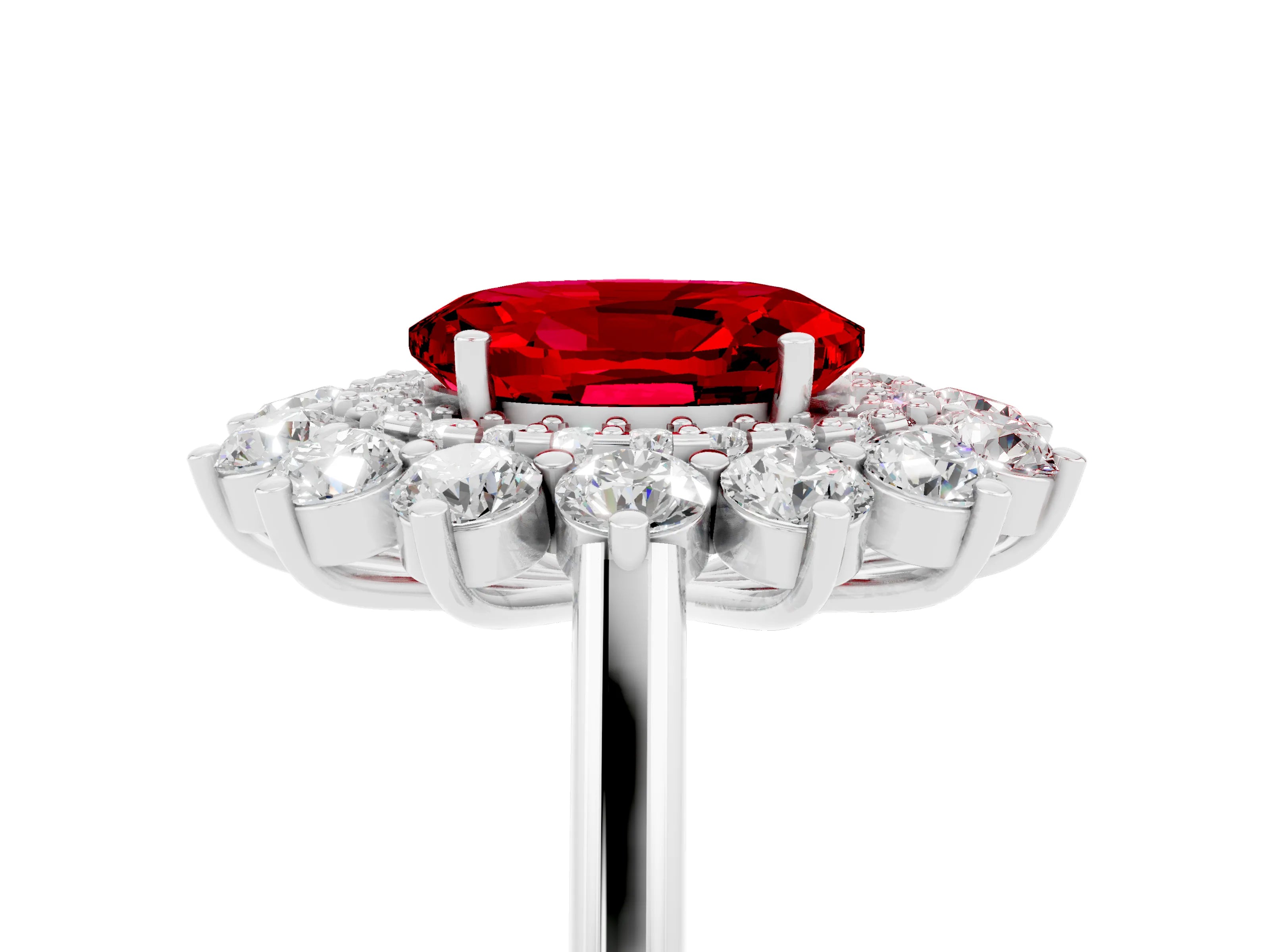 White gold Oval Cut Halo Cluster Diamond Ring with Pave Band and Four-Prong Setting_5