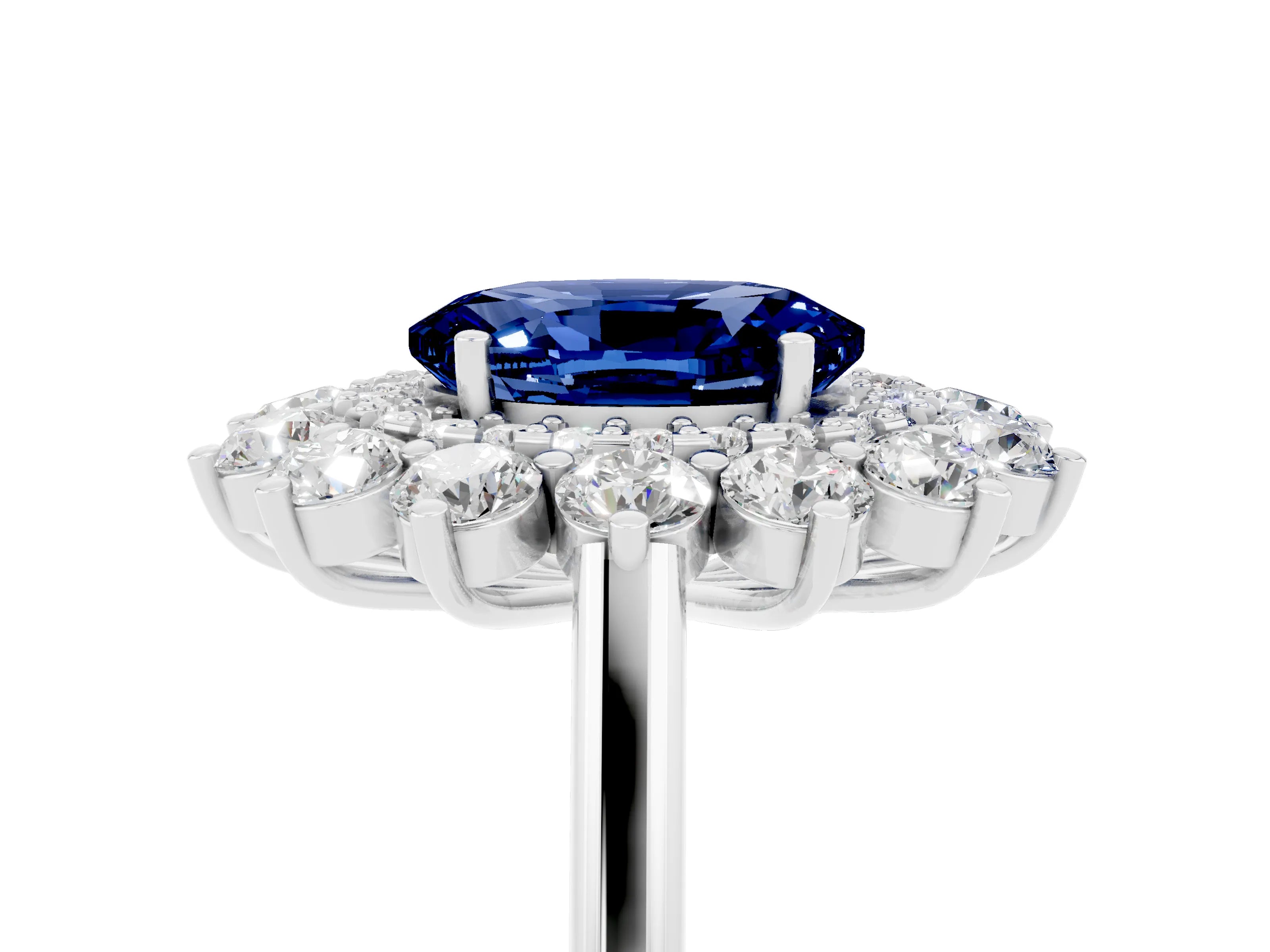 White gold Oval Cut Halo Cluster Diamond Ring with Pave Band and Four-Prong Setting_5
