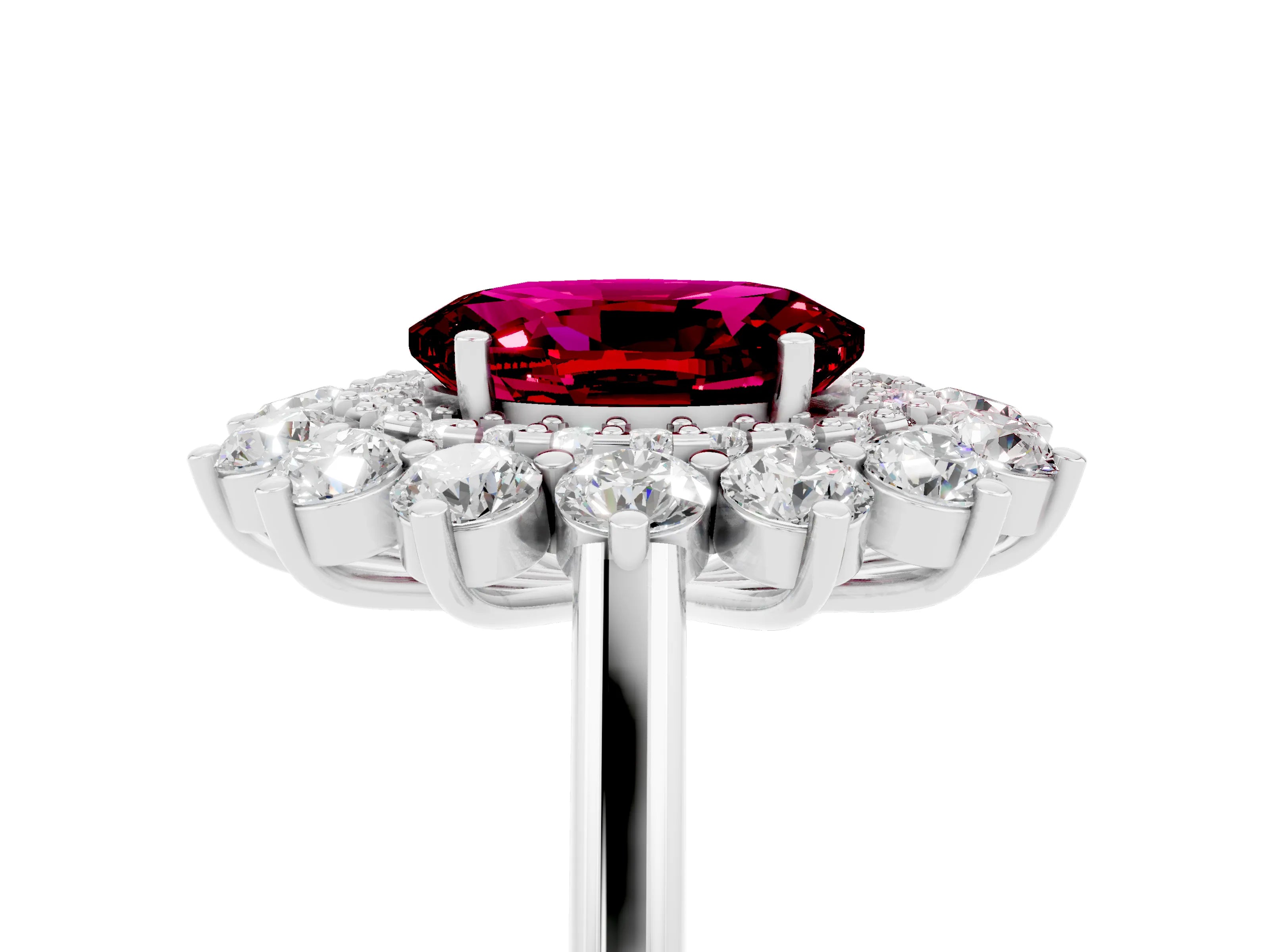 White gold Oval Cut Halo Cluster Diamond Ring with Pave Band and Four-Prong Setting_5