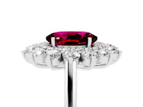 White gold Oval Cut Halo Cluster Diamond Ring with Pave Band and Four-Prong Setting_5