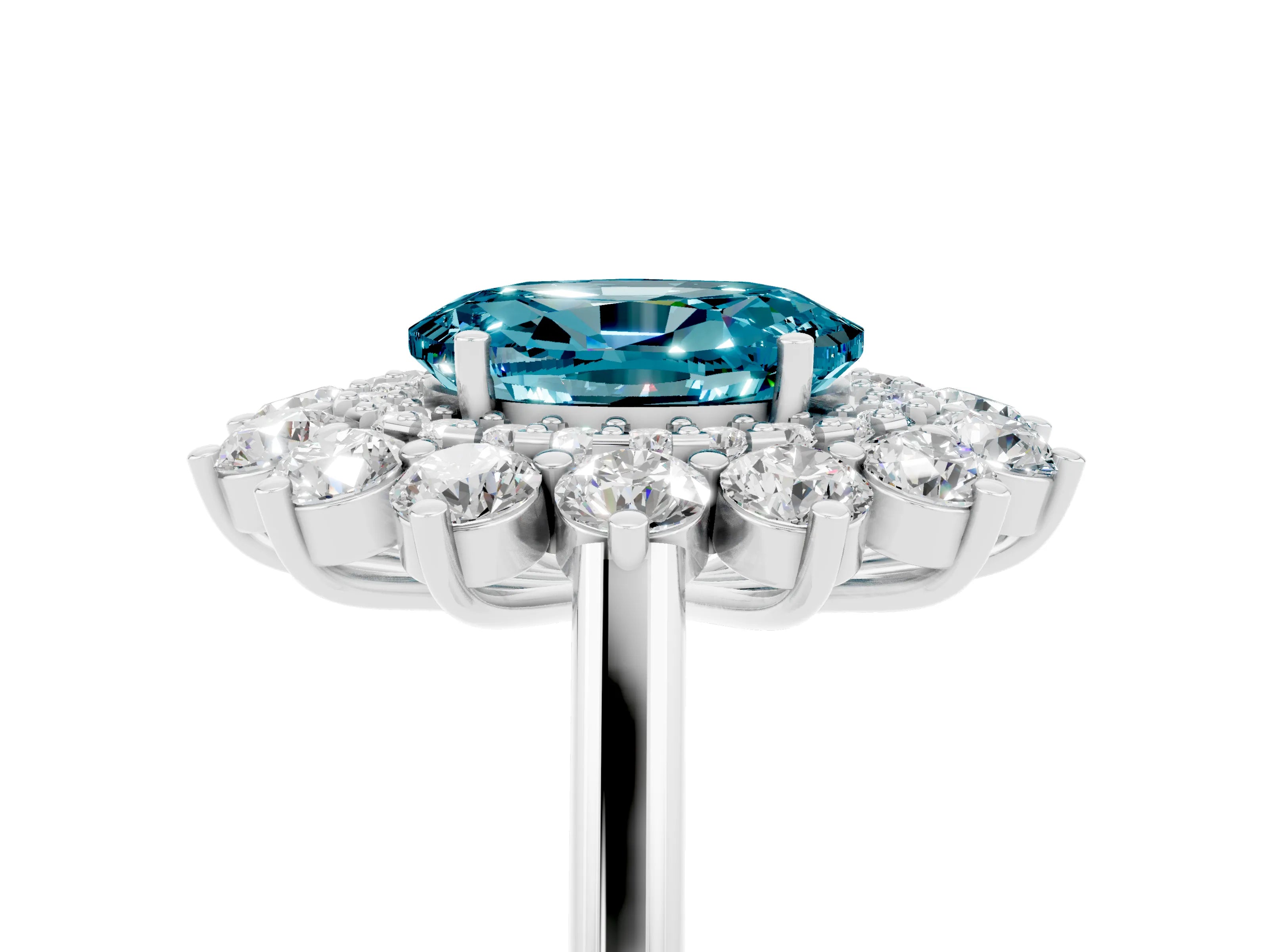 White gold Oval Cut Halo Cluster Diamond Ring with Pave Band and Four-Prong Setting_5