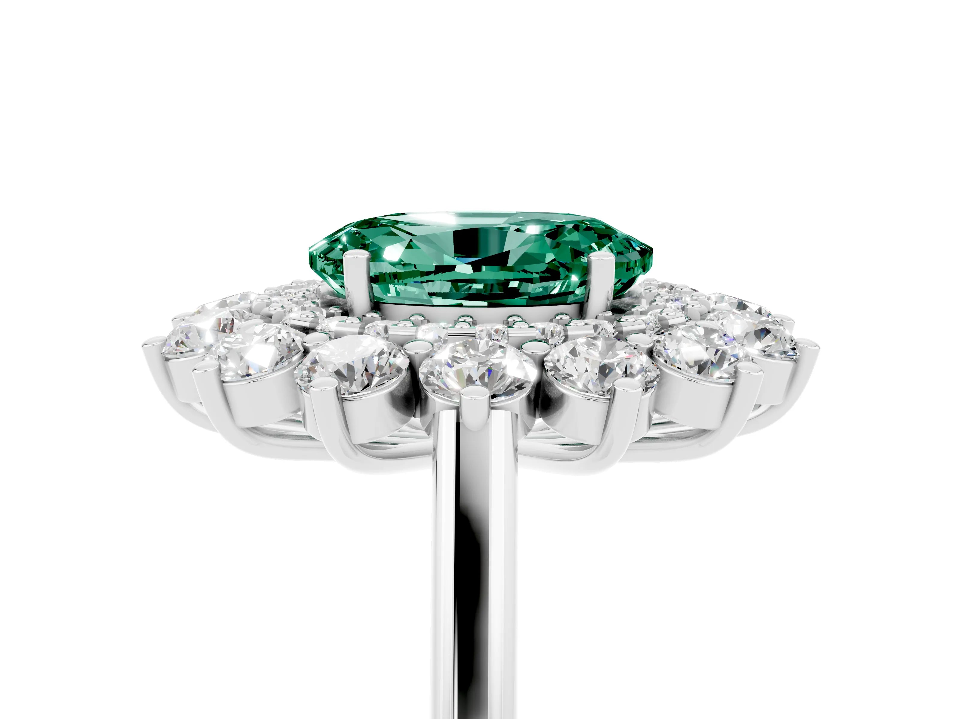 White gold Oval Cut Halo Cluster Diamond Ring with Pave Band and Four-Prong Setting_5