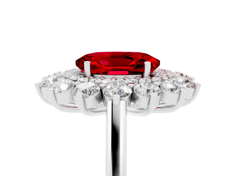 White gold Oval Cut Halo Cluster Diamond Ring with Pave Band and Four-Prong Setting_5