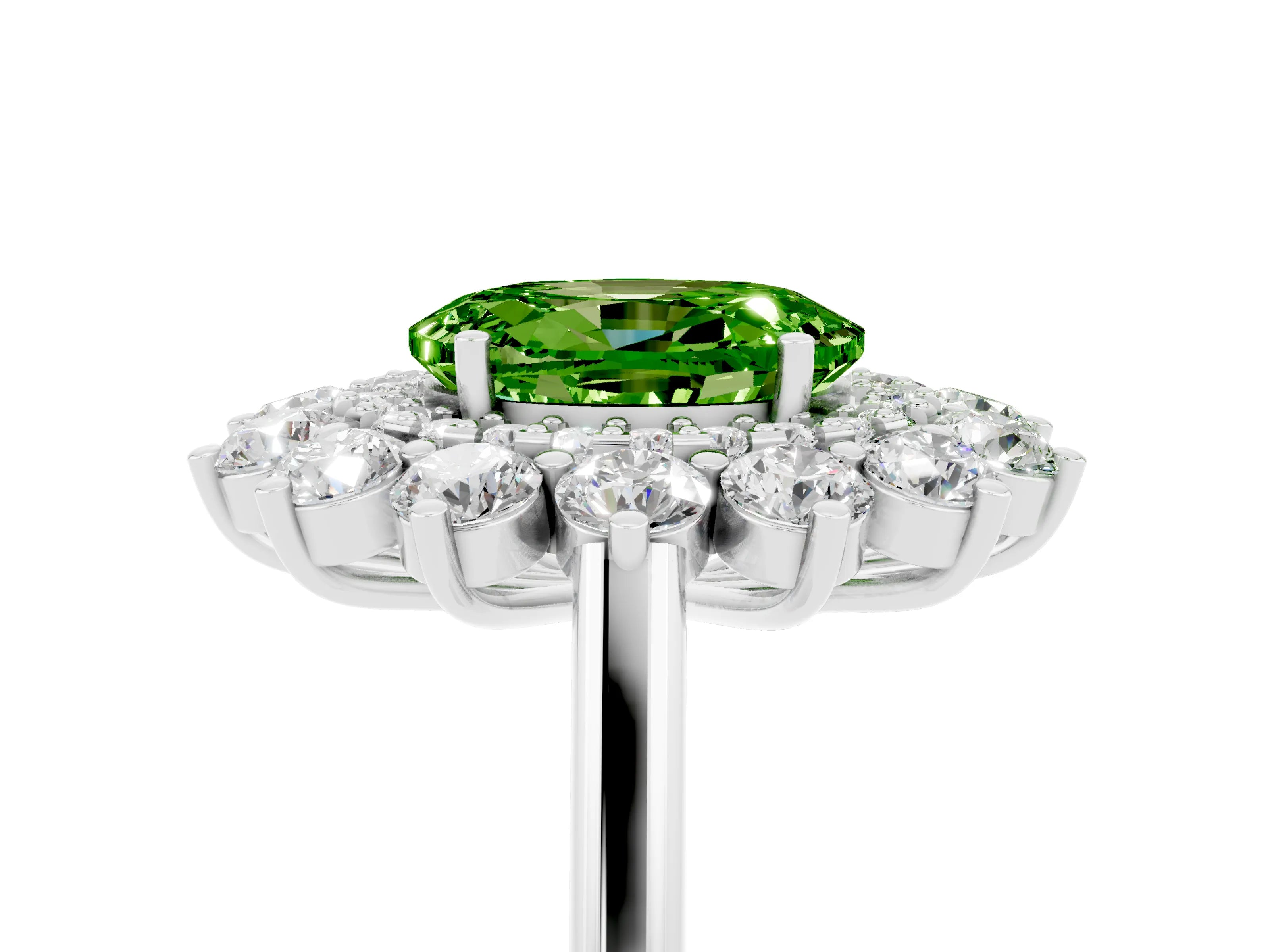 White gold Oval Cut Halo Cluster Diamond Ring with Pave Band and Four-Prong Setting_5