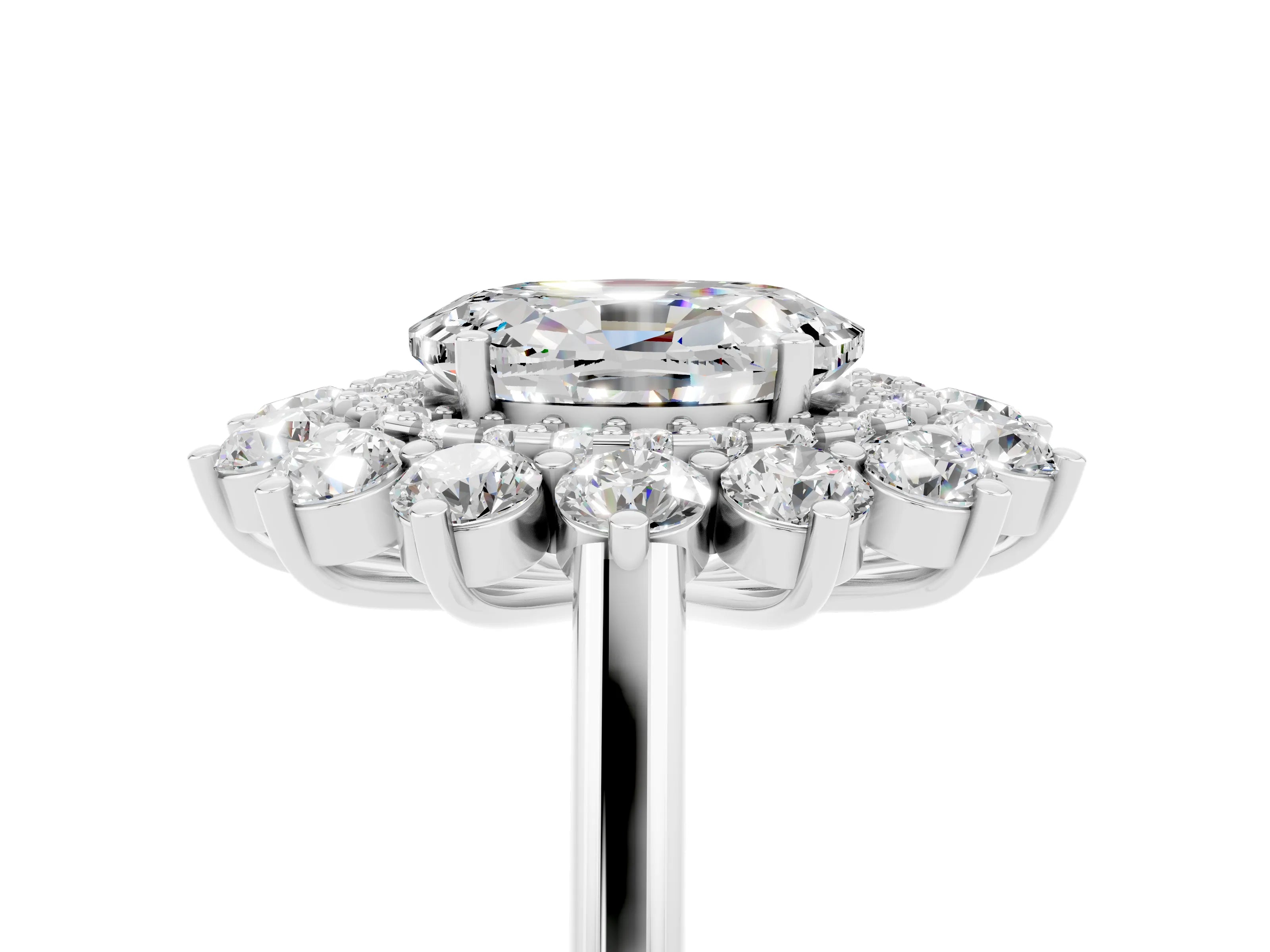 White gold Oval Cut Halo Cluster Diamond Ring with Pave Band and Four-Prong Setting_5