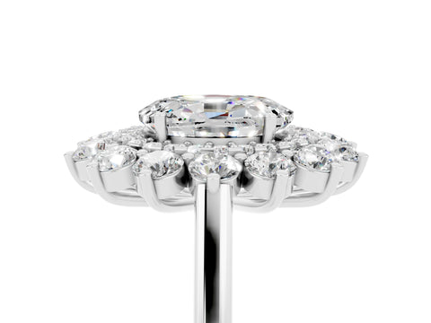 White gold Oval Cut Halo Cluster Diamond Ring with Pave Band and Four-Prong Setting_5
