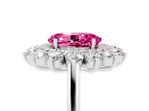 White gold Oval Cut Halo Cluster Diamond Ring with Pave Band and Four-Prong Setting_5