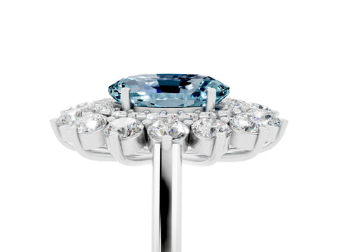 White gold Oval Cut Halo Cluster Diamond Ring with Pave Band and Four-Prong Setting_5