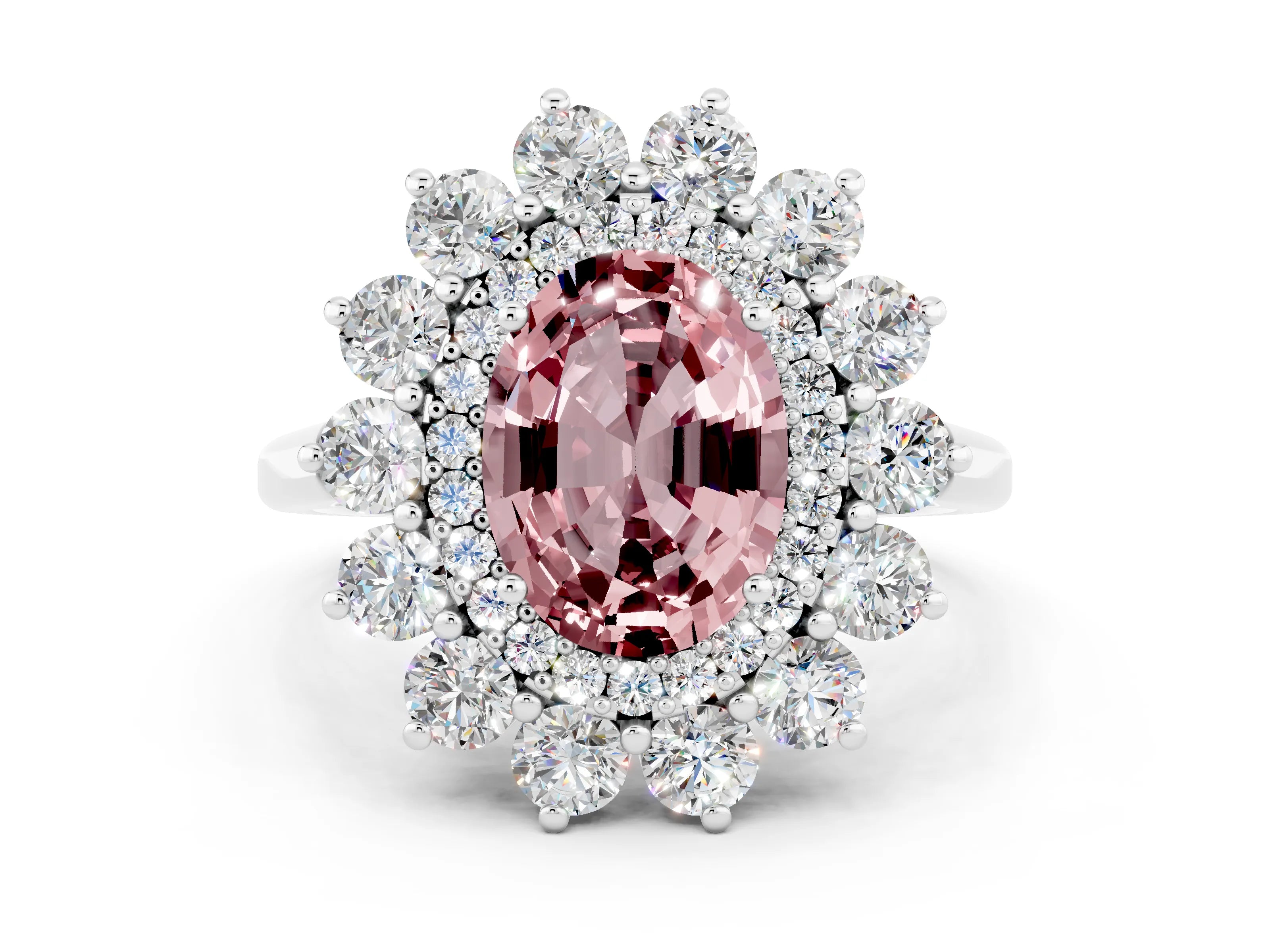 White gold Oval Cut Halo Cluster Diamond Ring with Pave Band and Four-Prong Setting_6