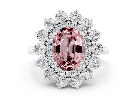 White gold Oval Cut Halo Cluster Diamond Ring with Pave Band and Four-Prong Setting_6