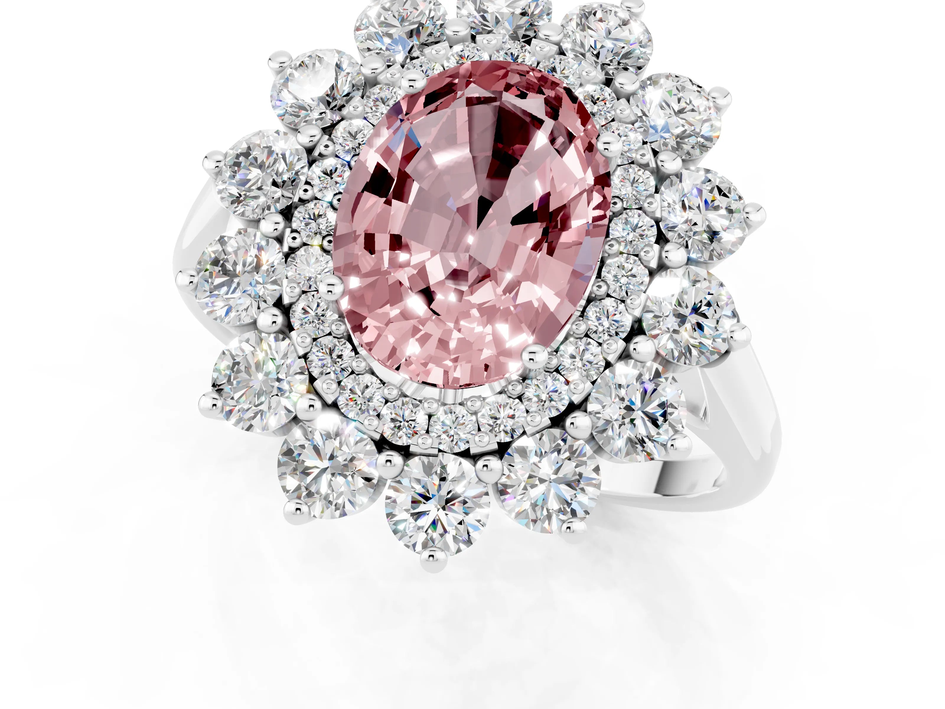 White gold Oval Cut Halo Cluster Diamond Ring with Pave Band and Four-Prong Setting_7
