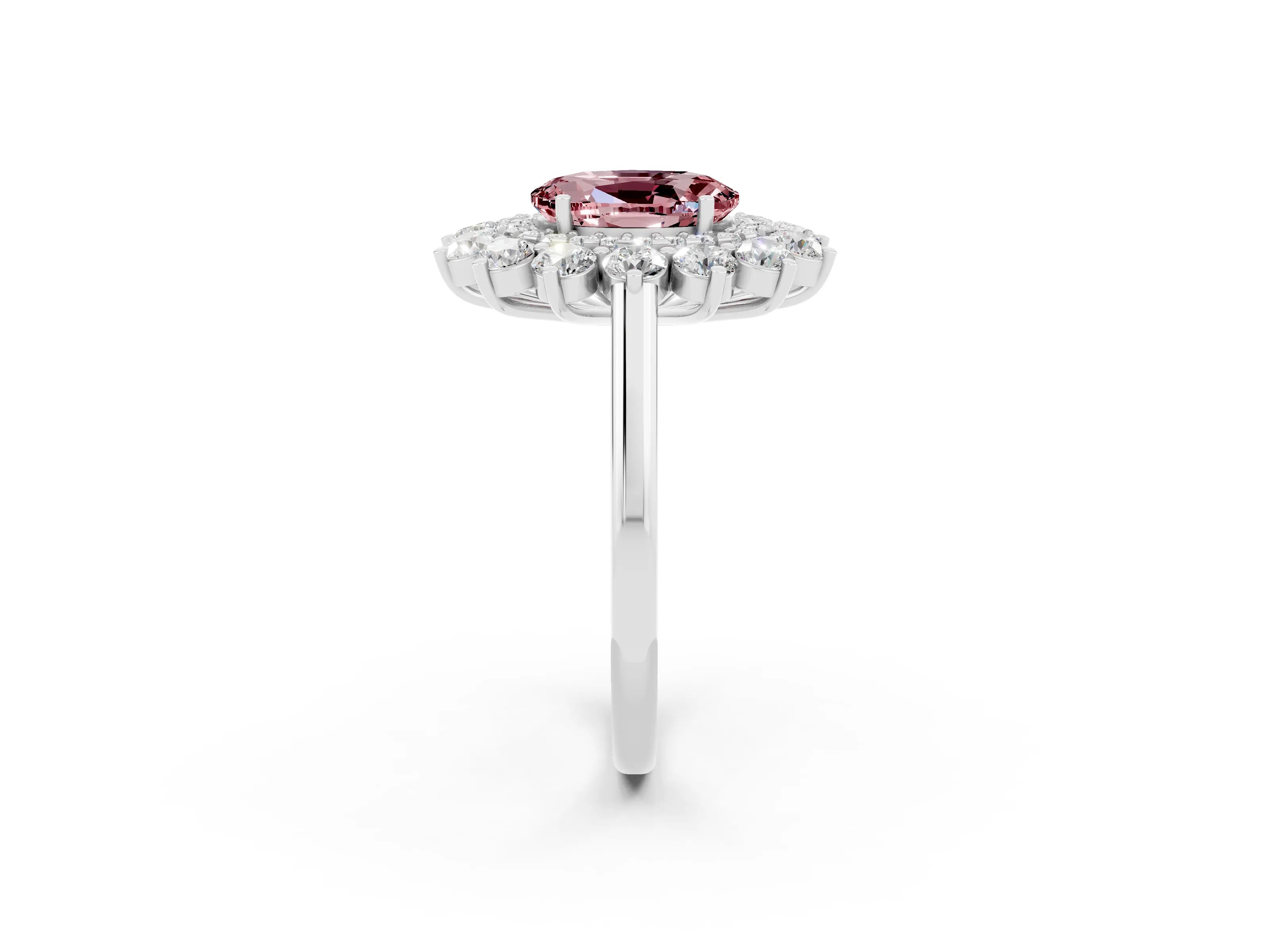 White gold Oval Cut Halo Cluster Diamond Ring with Pave Band and Four-Prong Setting_8
