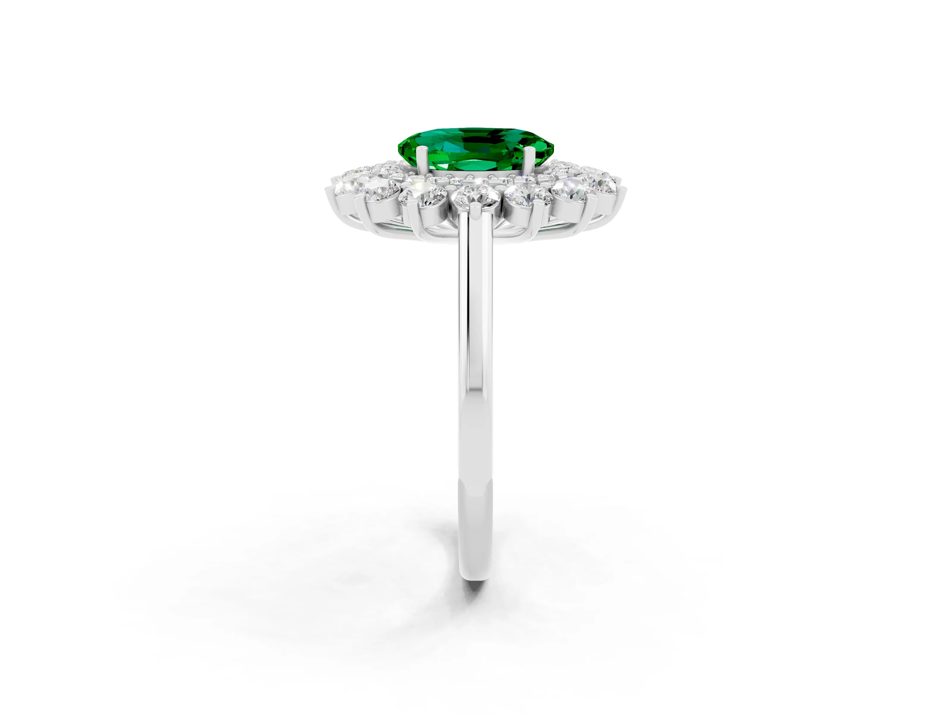 White gold Oval Cut Halo Cluster Diamond Ring with Pave Band and Four-Prong Setting_8