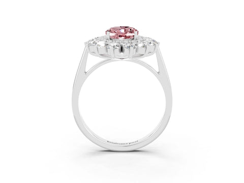 White gold Oval Cut Halo Cluster Diamond Ring with Pave Band and Four-Prong Setting_9