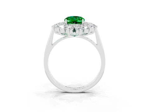 White gold Oval Cut Halo Cluster Diamond Ring with Pave Band and Four-Prong Setting_9