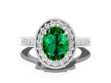 White gold Oval Cut Halo Diamond Engagement Ring with Milgrain Pave Band and Four-Prong Setting