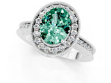 White gold Oval Cut Halo Diamond Engagement Ring with Milgrain Pave Band and Four-Prong Setting_1