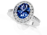 White gold Oval Cut Halo Diamond Engagement Ring with Milgrain Pave Band and Four-Prong Setting_1
