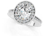 White gold Oval Cut Halo Diamond Engagement Ring with Milgrain Pave Band and Four-Prong Setting_1