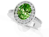 White gold Oval Cut Halo Diamond Engagement Ring with Milgrain Pave Band and Four-Prong Setting_1